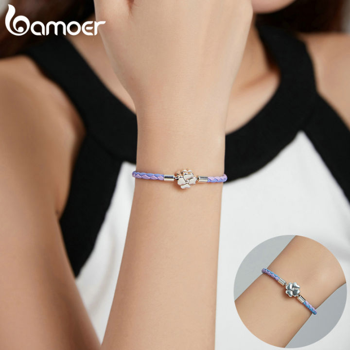 bamoer-925-sterling-silver-lucky-bracelet-three-color-real-leather-bracelet-clover-european-for-women-diy-fine-jewelry