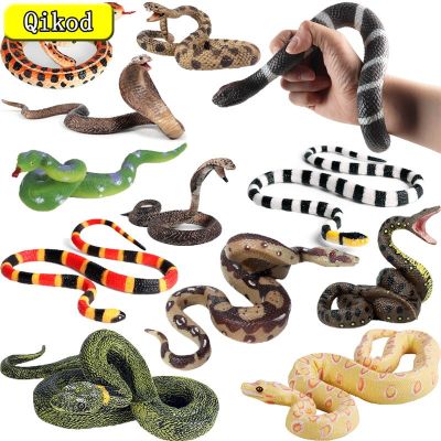 ZZOOI Simulated Wild Animal Reptile Snake Model Figurine Cobra Python Rattlesnake Viper Action Figures Home Decor Kids Toys Collection