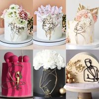 【CW】✣  Gold Minimalist Face Happy Birthday Decoration Wedding Toppers Supplies