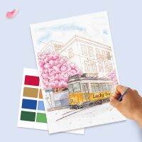 YEAHAP กระดาษพิเศษพิเศษ หนังสือภาพวาดสีน้ำ พร้อมแปรง พร้อมเม็ดสี สมุดกราฟฟิตีสีกูอาช ละเอียดอ่อนและละเอียดอ่อน สมุดระบายสี DIY ของขวัญสำหรับเด็ก