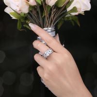 JewelryPalace New 2pcs 925 Sterling Silver Wedding Engagement Ring for Woman Classic Cross 5ct Princess Cut Gemstone Bridal Set