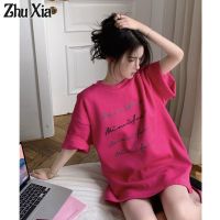 Zhu Xia เสื้อยืดแขนสั้นพิมพ์ลาย,ผ้าฝ้ายคอมบ์หนัก220กรัม