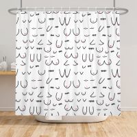 Funny Sexy Boobs Shower Curtain Feminist Seamless Breast Fun Butt Hilarious Bathroom Curtain White Restroom Decor with Hooks