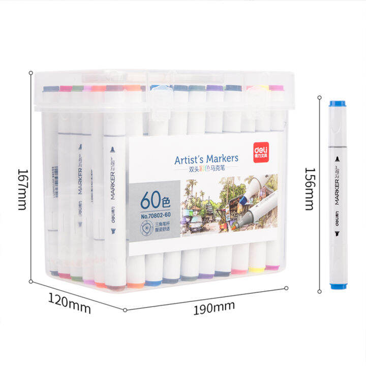Deli Markers Sets 60 Colors Sketching Markers Double Head Alcohol Based