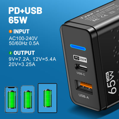 2023 65W 4A เครื่องชาร์จ USB PD + QC3.0โทรศัพท์มือถือเครื่องชาร์จติดผนัง USB แบบหลายพอร์ต Type C สำหรับ Hu-Awei-Aomi Eu/us/uk 0101