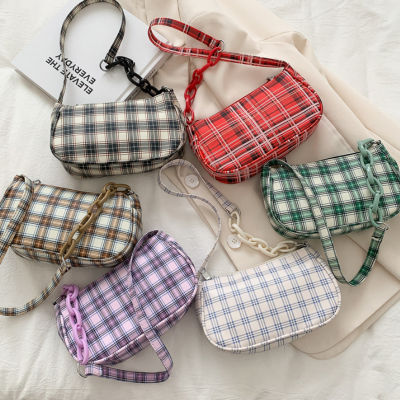 【 Cw】women S Shoulder Bag R Plaid Underarm Bags Chain Strap Zipper Casual Designer Mini Handbags Shoulder Bag Ladies Shoulder Bag