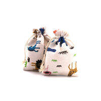 50pcs Cotton Linen Fabric Pouch Drawstring Bag Cartoon Animals Print Travel Cloth Shoes Storage Bag Christmas Gift Bag 10x14cm