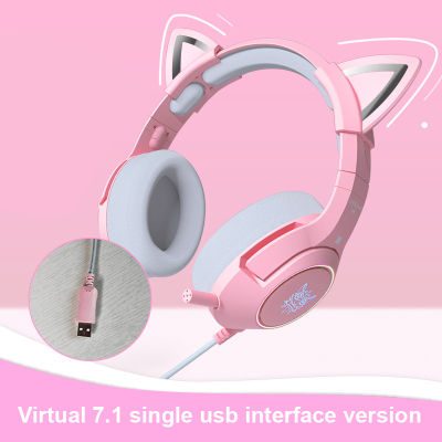 Cute Cat Gaming Headset With Microphone Hifi Music Stereo Bass Headphones LED Light Mobile Phones Girl Daughter Headset For PC