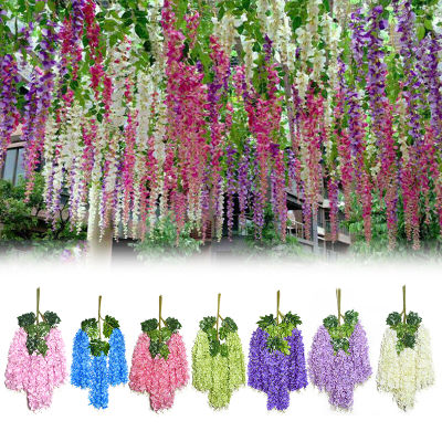 12Pcs Wisteria Artificial Fake Flower Ratta Hanging Garland for Wedding Party Garden Outdoor Greenery Home Wall Decor