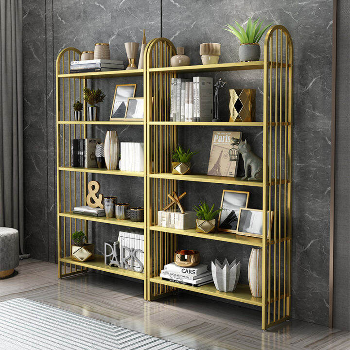 Luxury wrought iron bookshelves home children's living room racks simple floor office storage