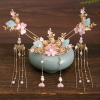 Chinese Hair Sticks Tiaras Headpiece For Women Pearl Tassel Flower Hairpins Forks Vintage Hanfu Wedding Hair Accessories Jewelry Haberdashery