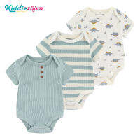 Kiddiezoom ด้ายฝ้ายเสื้อผ้าทารกแรกเกิดแขนสั้น Romper 3 ชิ้นรูปแบบไดโนเสาร์ BDS3432