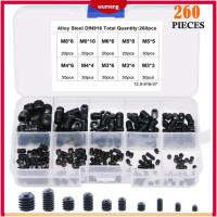 WUMENG M3/4/5/6/8 ชุดสกรูสกรู 10ขนาด เหล็กกล้าคาร์บอนเกรด12.9 Hex grub screw Assortment KIT พร้อมกล่องเก็บของ สีดำสีดำ สกรูซ็อกเก็ตหัวอัลเลน ตกแต่งด้วยไม้ตกแต่ง