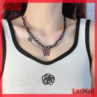 PDBH Fashion Store เครื่องประดับแฟชั่น,ลดราคาด่วน Y2K เข็มโซ่สีดำกุหลาบสีชมพูผีเสื้อสร้อยคอสำหรับผู้หญิง Cewek Seksi สุดเจ๋งเครื่องประดับแฟชั่นจี้ไหปลาร้าโซ่