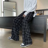 Spring autumn corduroy plaid pants boys loose high street oversize straight wide-leg casual mopping trousers vintage punk bottom