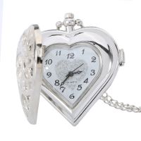 Newly Hollow Quartz Heart Shaped Pocket Watch Necklace Pendant Chain Clock Women Gift