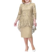 【YF】 A Lin Plus Size Women Clothing Wedding Mother Mid-length O-neck Lace Crochet Summer and Autumn Fashion Elegant 6XL Party Dresses