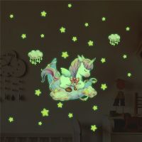 ZZOOI Cartoon Luminous Unicorn Wall Sticker For Kids Room Bedroom Ceiling Decor Fluorescent Wall Decals Glow In The Dark Stars Sticker