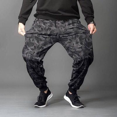 กางเกงคาร์โก้ทรงหลวมสำหรับผู้ชายกางเกงฮาเร็มลำลองสีดำชุดเดรสไซส์พิเศษใหม่
