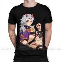 Genshin 2.20 Anime T-Shirt Men Top Quality 100% Cotton Short Summer Sleeve Itto Arataki Drink Casual Shirt Loose