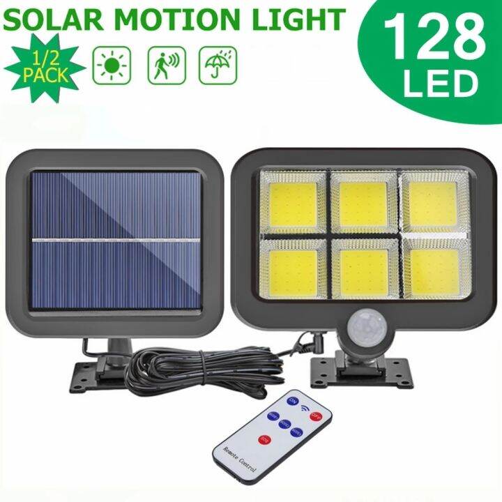 128 LED Solar Powered Wall Lamp Remote Control Solar Light Outdoors ...