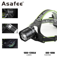 Asafee A57 30W LED 1200LM 100M Range Headlamp IPX4 Waterproof Headlight Hiking Fishing Outdoor Work Light 90° Rotation Press Switch Rechargeable Output Head Lamp