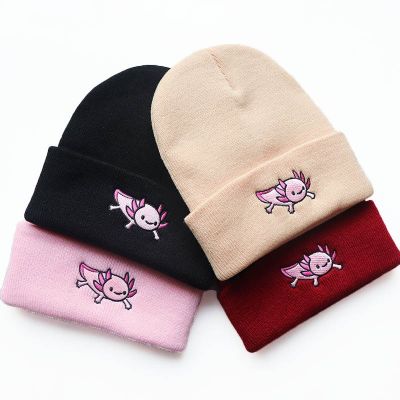 【cw】 Men and WomenandCartoon Animals HexagonalAxolotl Embroidery Knitted Hat Wool Hat Out 【hot】