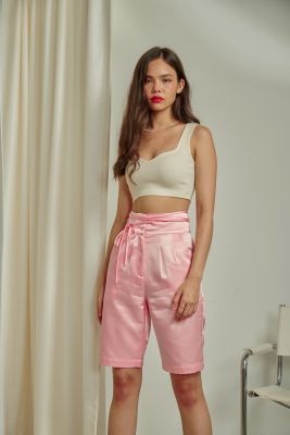 [Limited] SparklingxSunset - Dawn Trouser สี Rose Quartz กางเกงสามส่วนเอวสูง ผ้าซาติน