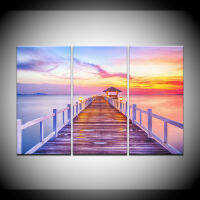 Frame Living Room HD Printed Painting 3 PiecePcs Sea Wood Bridge Sunset View Modern Wall Art Pictures Home Decoration Posters