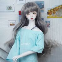 Allaosify วิกผมบ็อบสีเทาเงินยาวตรงและหยิกไฟเบอร์อุณหภูมิสูง1/4 BJD สำหรับตุ๊กตาผมเครื่องประดับตุ๊กตา