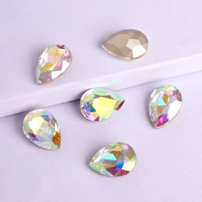 【CW】 7X14MM Glass Teardrop Rhinestone Glitter Pear Back Stones Glue Rhinestones for Diy Decoration