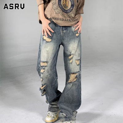 ASRV กางเกงยีนส์ชาย กางเกงขายาว ชาย กางเกงยีนส์ผู้ชาย jeans for men กางเกงยีนส์แต่งลายขาดๆวินเทจอเมริกันผู้ชาย Ins กางเกงขาทรงกระบอก