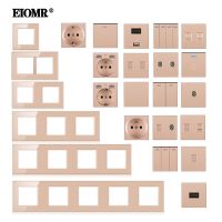 EIOMR G3 Gold Crystal Glass Panel Wall Switch EU French Socket USB Charger RJ45 CAT6 HDMI Audio Modules DIY Combination Socket