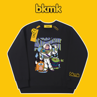 BKMK เสื้อกีฬาคอกลมวินเทจแบบอเมริกันสำหรับผู้ชายผ้าฝ้ายลำลองทรงหลวมอินเทรนด์ฤดูใบไม้ร่วง