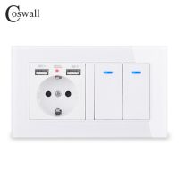 Coswall รัสเซียสเปนมาตรฐานสหภาพยุโรปเบ้าติดผนัง2พอร์ตชาร์จ Usb 2แก๊ง1ทางเปิด/ปิดไฟเต้าเสียบสาย Usb หน้าจอโทรศัพท์