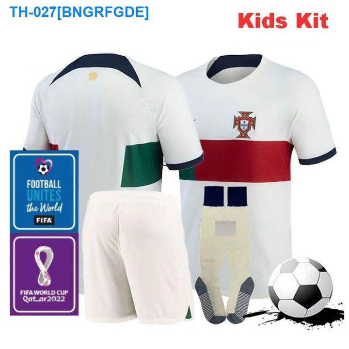 2022-2023-portugal-away-kids-kit-football-shirt-world-cup-national-team-top-qualit-top-and-shorts-set-soccer-jersey-with-patch-socks