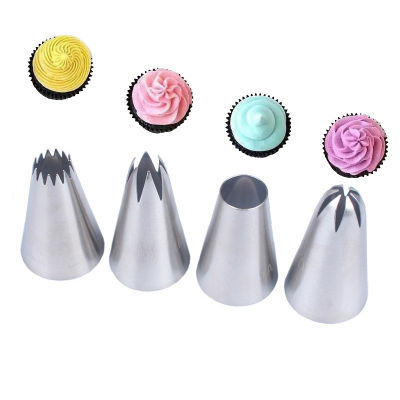 4Pcs Pastry Cake Set Stainless Steel Cream Laminating Nozzle Icing Piping Nozzles Tips Medium Size