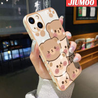 เคส JIUMOO สำหรับ iPhone 14 Pro Max 14 Plus 13 Pro 13 Mini 13 Pro Max เคสการ์ตูนหมีน่ารักใบหน้าเคสมือถือดีไซน์ใหม่ขอบสี่เหลี่ยมลายเคลือบแบบบางเคสฝาปิดเลนส์เต็มรูปแบบกล้องปกป้องเคสนิ่มกันกระแทก