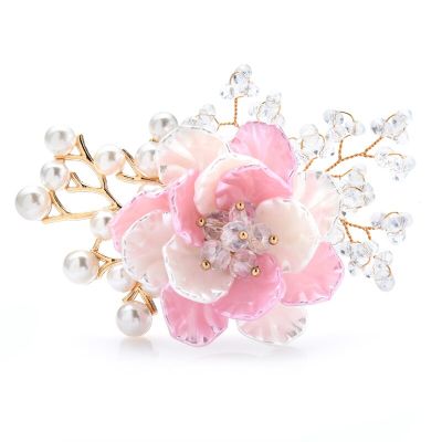 Wuli&amp;baby Handmade Crystal Flower Brooches For Women Designer 3-color Pearl New Beauty Flower Party Office Brooch Pins Gifts