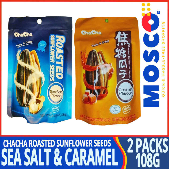 Cha Cha Sunflower Seeds Roasted Sea Salted Flavor and Caramel Flavor