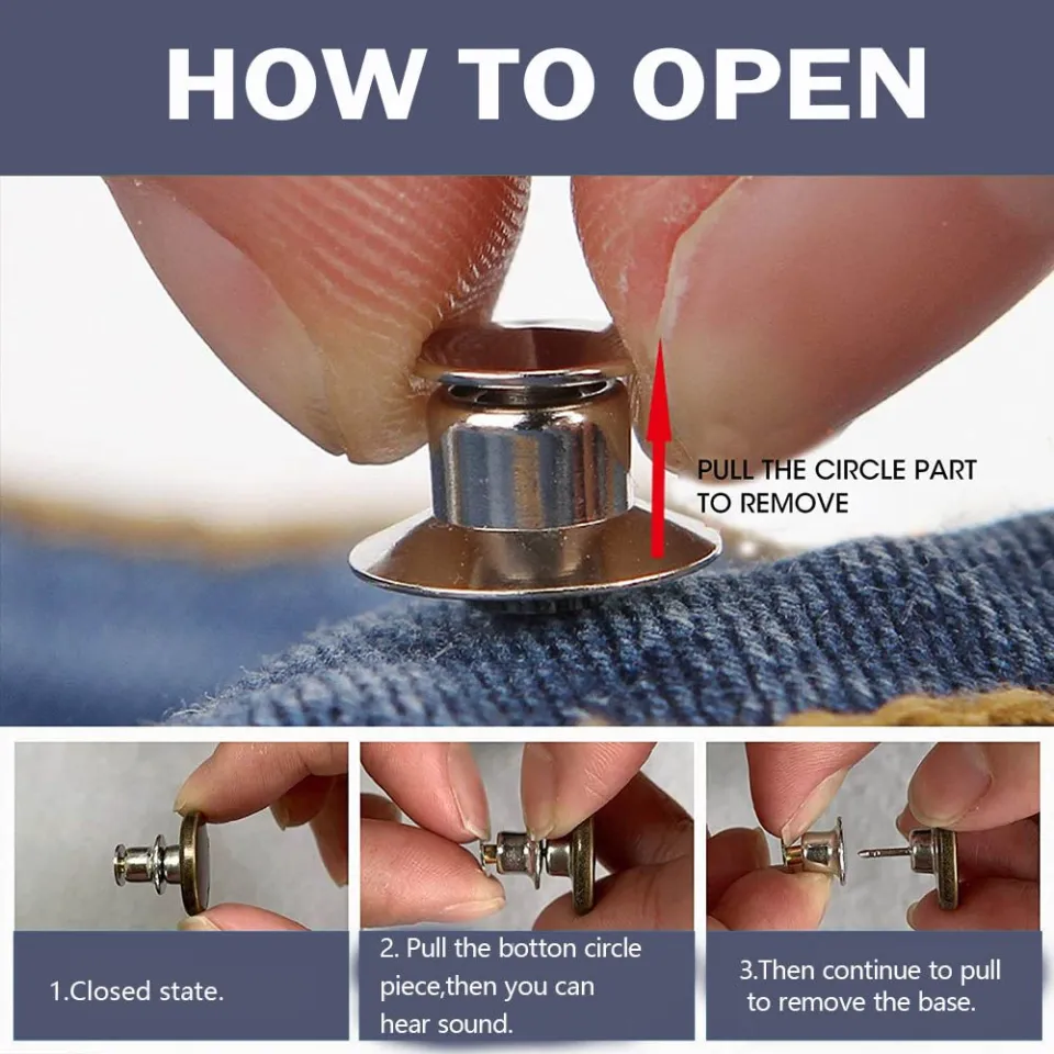 No Tools Require Removable Reduces Inch No Sew Pants Buttons Buttons For  Jeans Fit Instant Jean Button Pins 3 