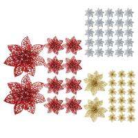 20 Pieces Glitter Christmas Tree Ornaments Artificial Wedding Christmas Poinsettia Flowers for Festival Decoration