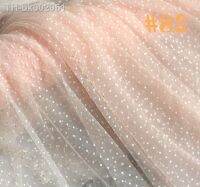 ﹍ High Quality White Flocked Polka Dot Sheer Polyester Pink Mesh Net Tulle Fabric Sewing Dress Skirts Wedding Decor Veil Material