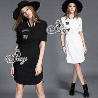 ชุดเดรส SEVY DRESS /  Sevy Elastic Waist Label Embroidery Dress