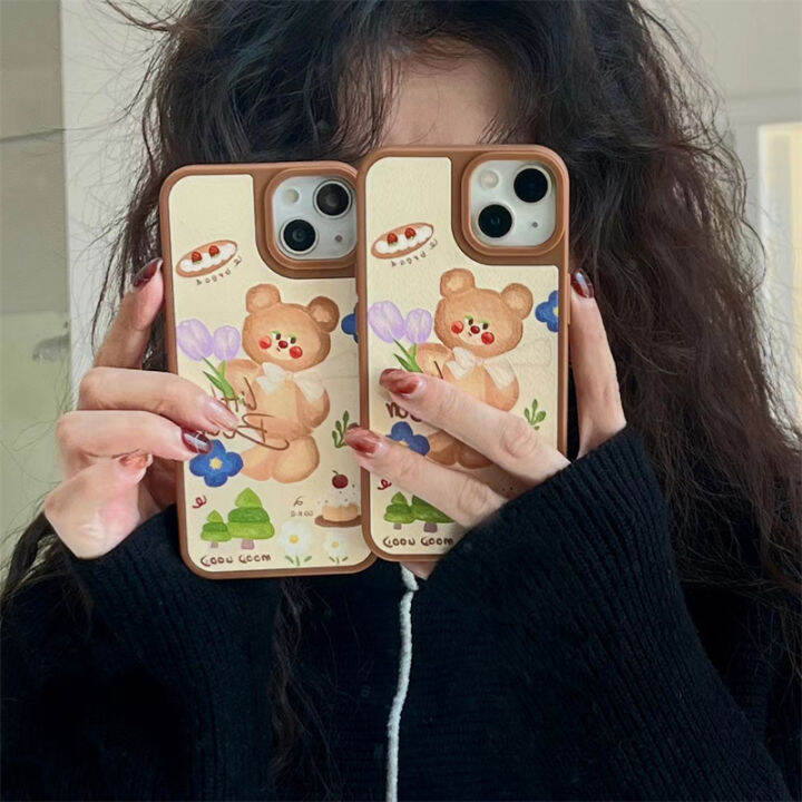 เคส-blush-little-bear-tulip-สำหรับ-iphone14promax-cartoon-bowknot-เคส-little-bear-สำหรับ-iphone12promax-เคสโทรศัพท์สีน้ำตาลสำหรับ-iphone13-เคสโทรศัพท์สีน่ารักสำหรับ-iphone11