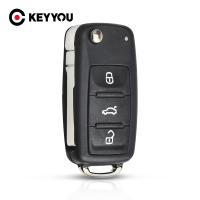 KEYYOU ปลอกหุ้มกุญแจรถยนต์แบบพับได้สำรองสำหรับ VW Volkswagen Golf Mk6โปโล Tiguan Passat CC ที่นั่ง Skoda Octavia 3ปุ่ม