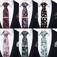 6.5CM Casual Yourties Slim Floral Men Ties Cotton Neckties Pocket Square Clips Set for Man Party Wedding Accessories Wholesale Ties