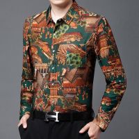 Spot high-quality] floral shirt 2023 spring and autumn new mens printed shirt long-sleeved shirt broken flower leisure thin-style high-grade vintage Chinese fashion brand inch shirt boys clothingTH