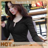 hanshi [2023 new HOT FASHION] lazlook เสื้อยืดผู้หญิงแขนยาวคอกลมสีพื้นเรียบง่ายฤดูใบไม้ร่วง