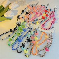 Trendy Beaded Lanyard DIY Creative Acrylic Phone Chain Beauty Jewelry Accessories Cartoon Love Heart Pearl Bracelet Strap Unisex Phone Charms